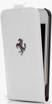 Чехол для iPhone 5 Ferrari Grain Leather Flip White (FEFFFLP5FW)